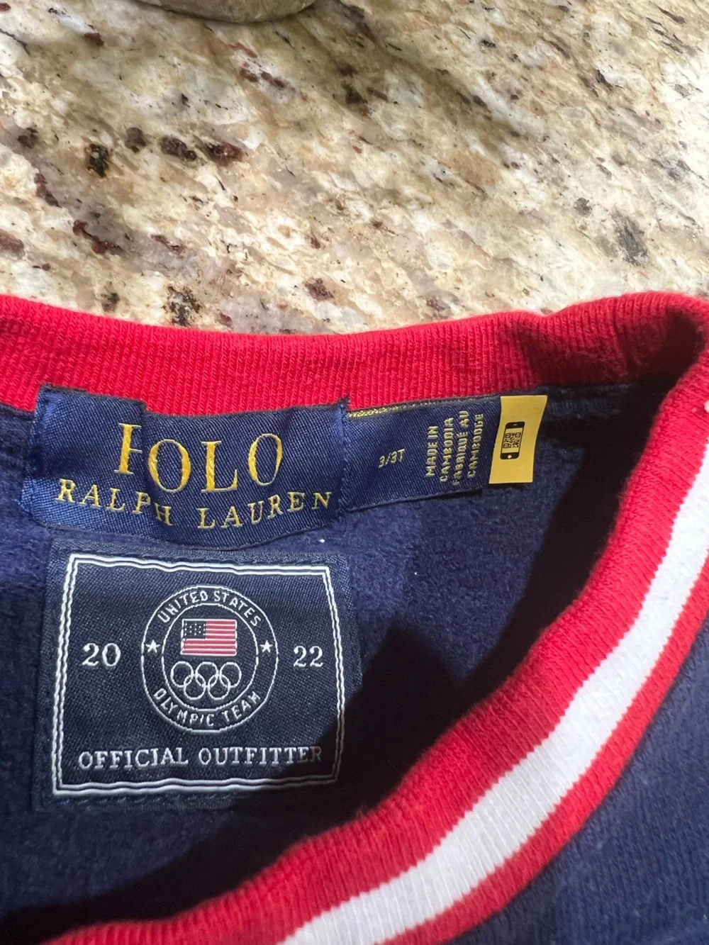 Ralph Lauren Navy Sweatshirt with Olympic USA Polo Bear and Red-Trim 3/3T